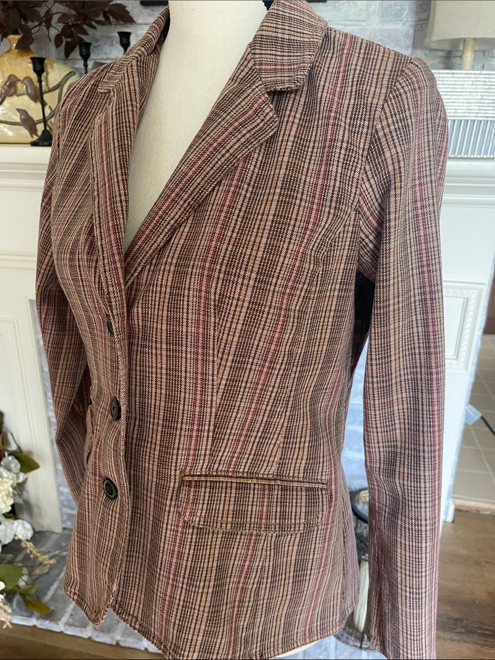 Sonoma Brown Plaid 3 Button Blazer Jacket Pockets Size Small